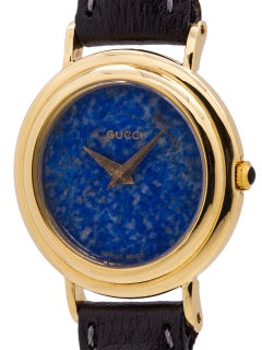 Ladies Gucci Lapis Dial 18 Karat Yellow Gold Watch, circa 1980s