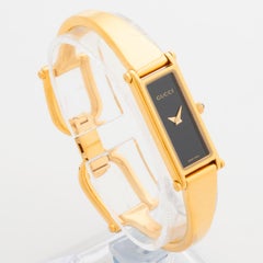 Ladies Gucci Ref 1500L, Heavy Gold Plated, Black Gloss Dial, 165mm Bracelet