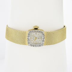 Ladies Hamilton 14k Yellow Gold Mechanical Wrist Watch Bracelet w/ Diamond Bezel