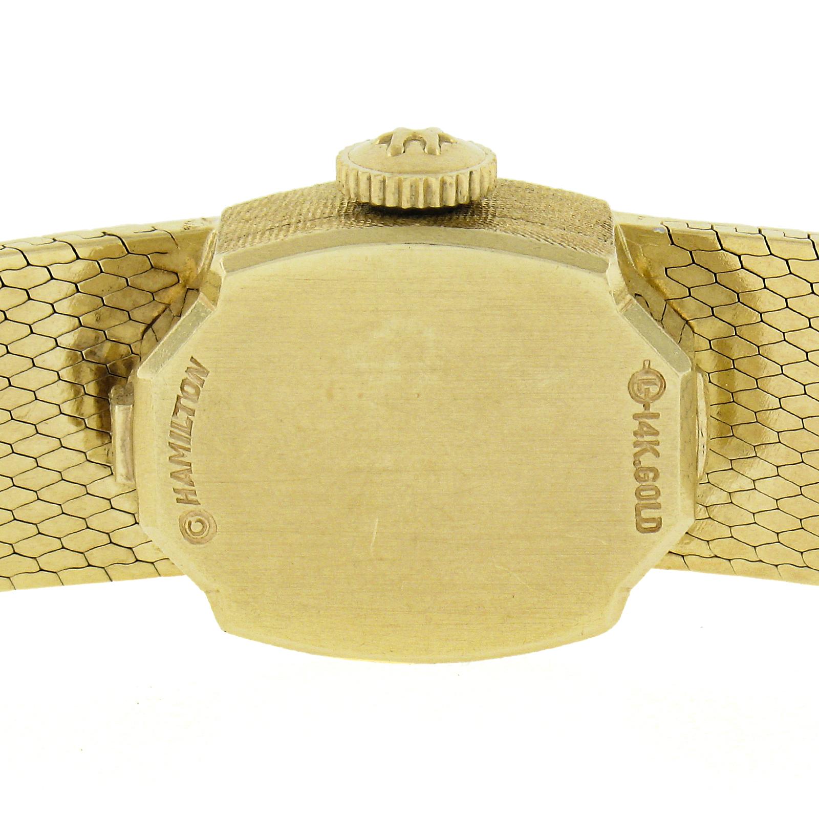 Ladies Hamilton 14k Yellow Gold Mechanical Wrist Watch Bracelet w/ Diamond Bezel For Sale 3