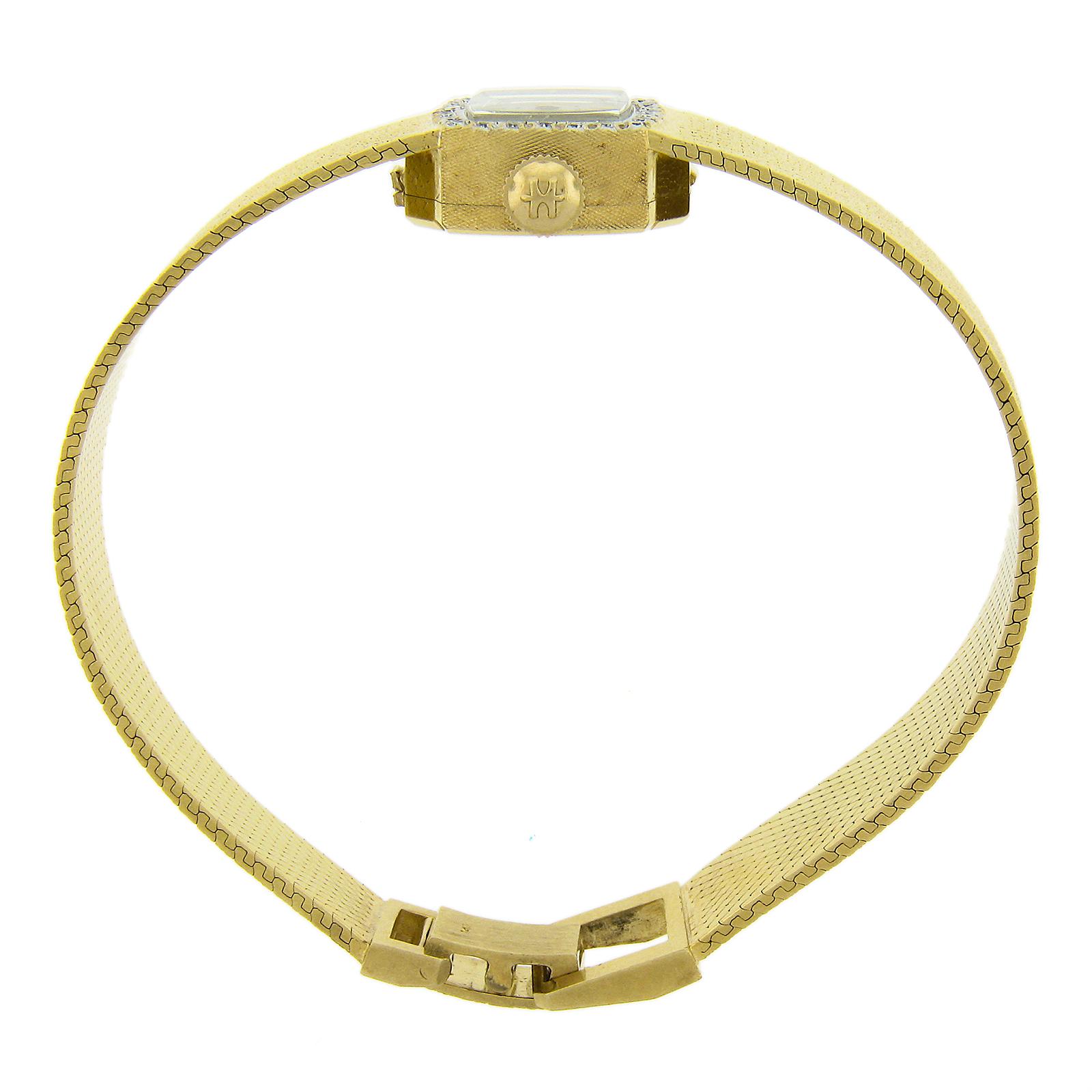 Ladies Hamilton 14k Yellow Gold Mechanical Wrist Watch Bracelet w/ Diamond Bezel For Sale 4