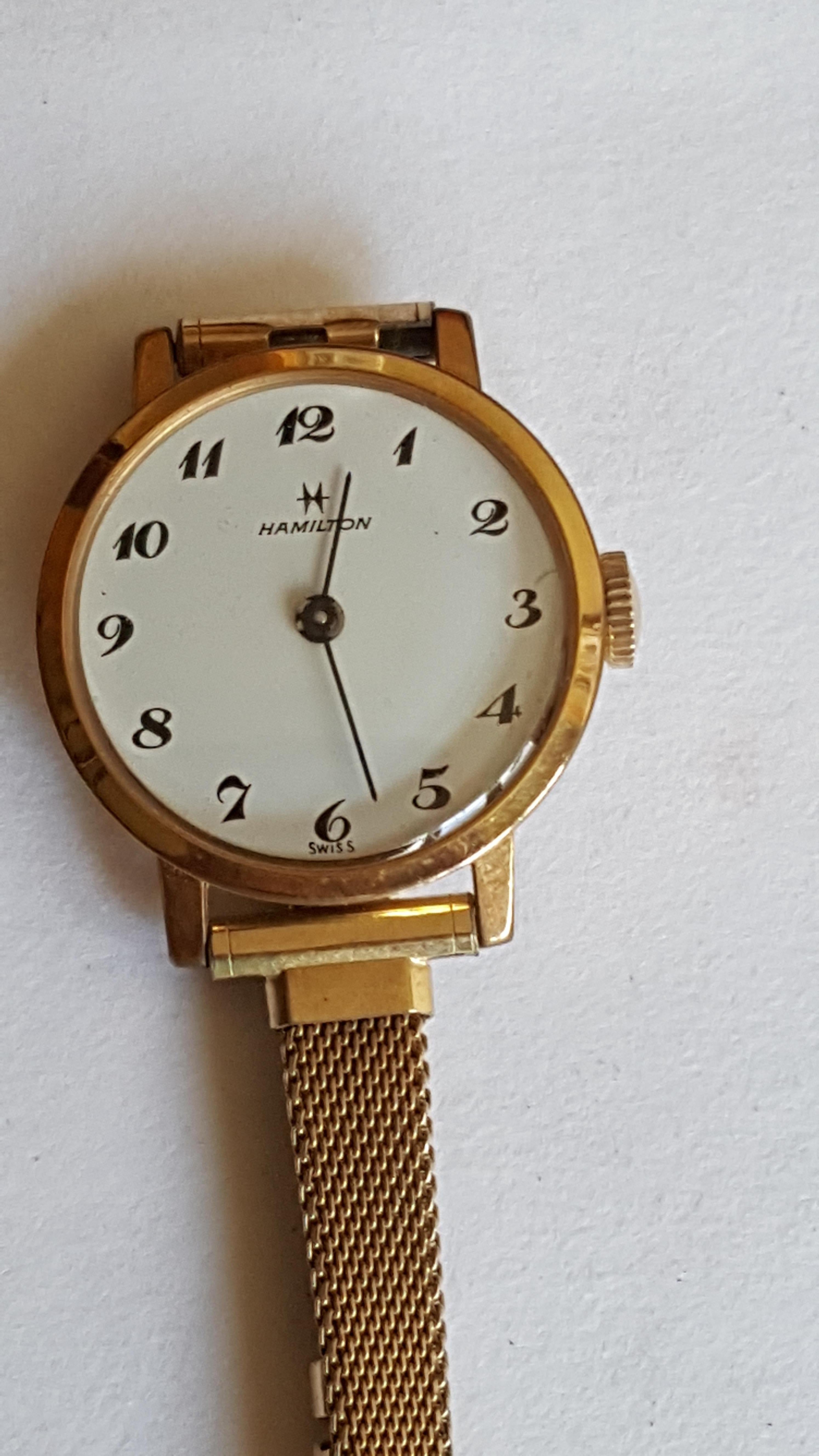 Women's Ladies Hamilton Case Gold-Plated Watch, Model 26035-4, Working, Vintage