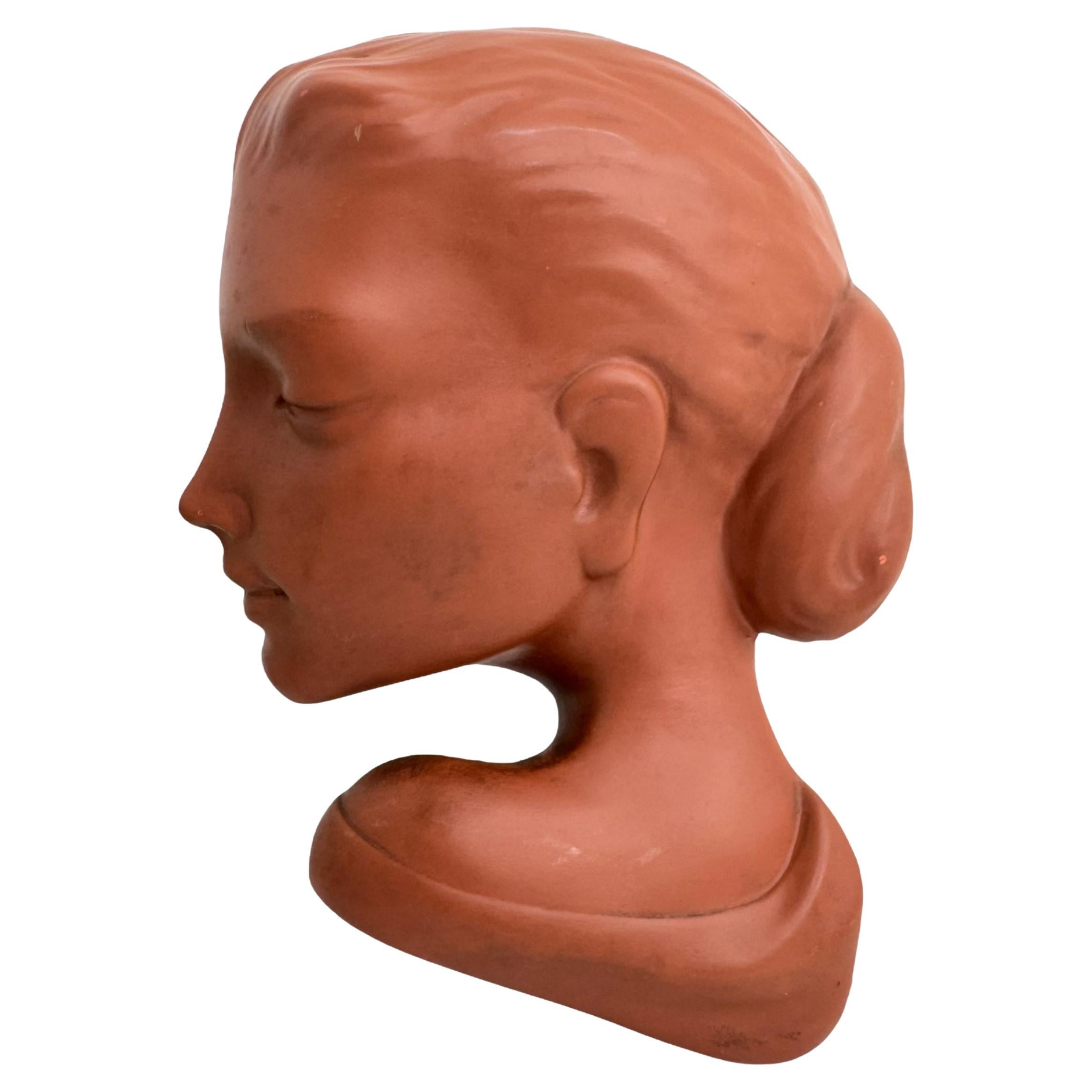 Máscara de pared con busto de mujer Gmundner Keramik Vintage, Austria Años 50