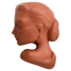 Ladies Head Bust Wall Mask Decoration Gmundner Keramik Vintage, Austria 1950s