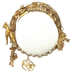 Ladies Heavy 14K Gold Charm Bracelet