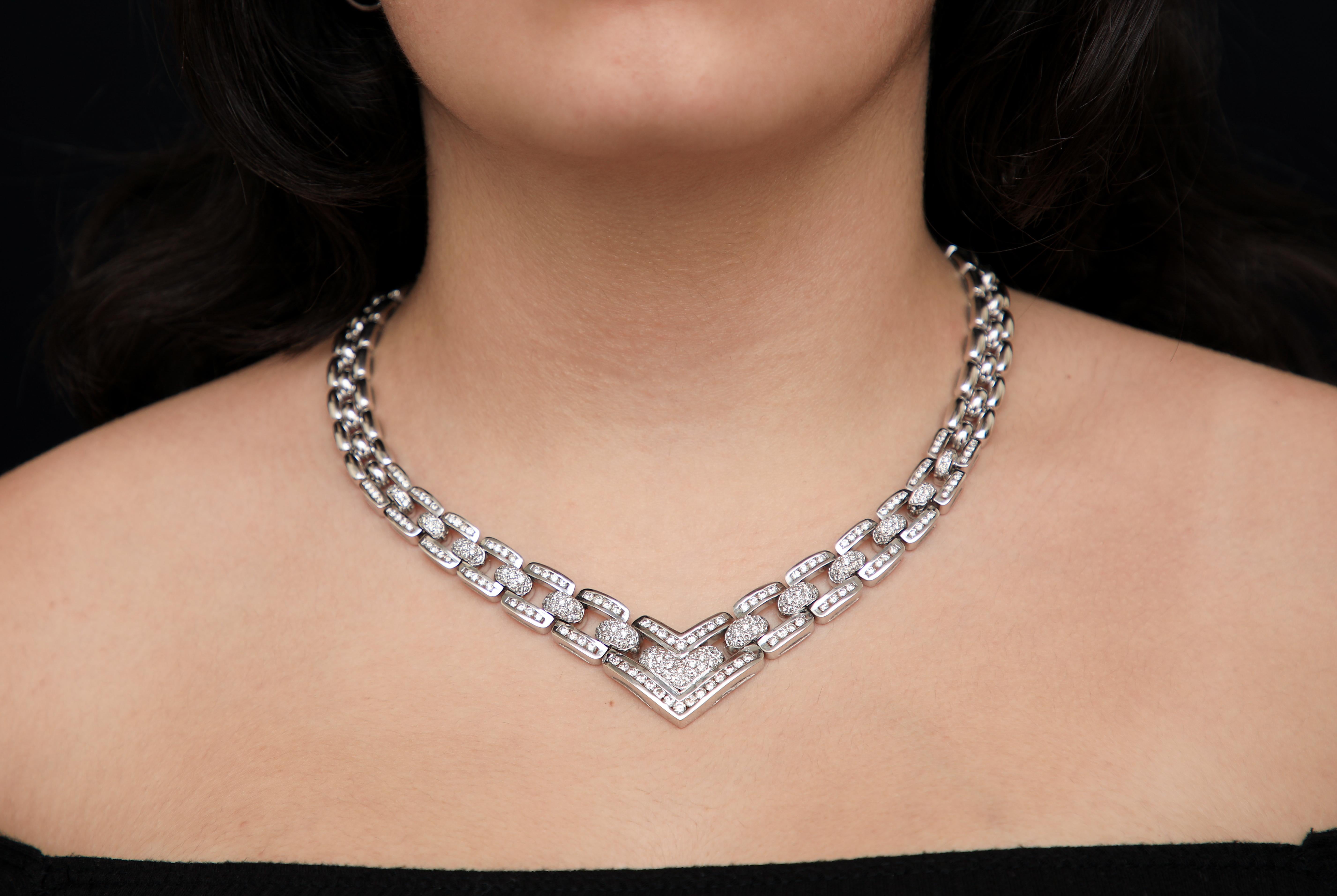 Collana Donna A Link 8,00 Carati con Pavé e Diamanti Incastonati In condizioni ottime in vendita a Great Neck, NY