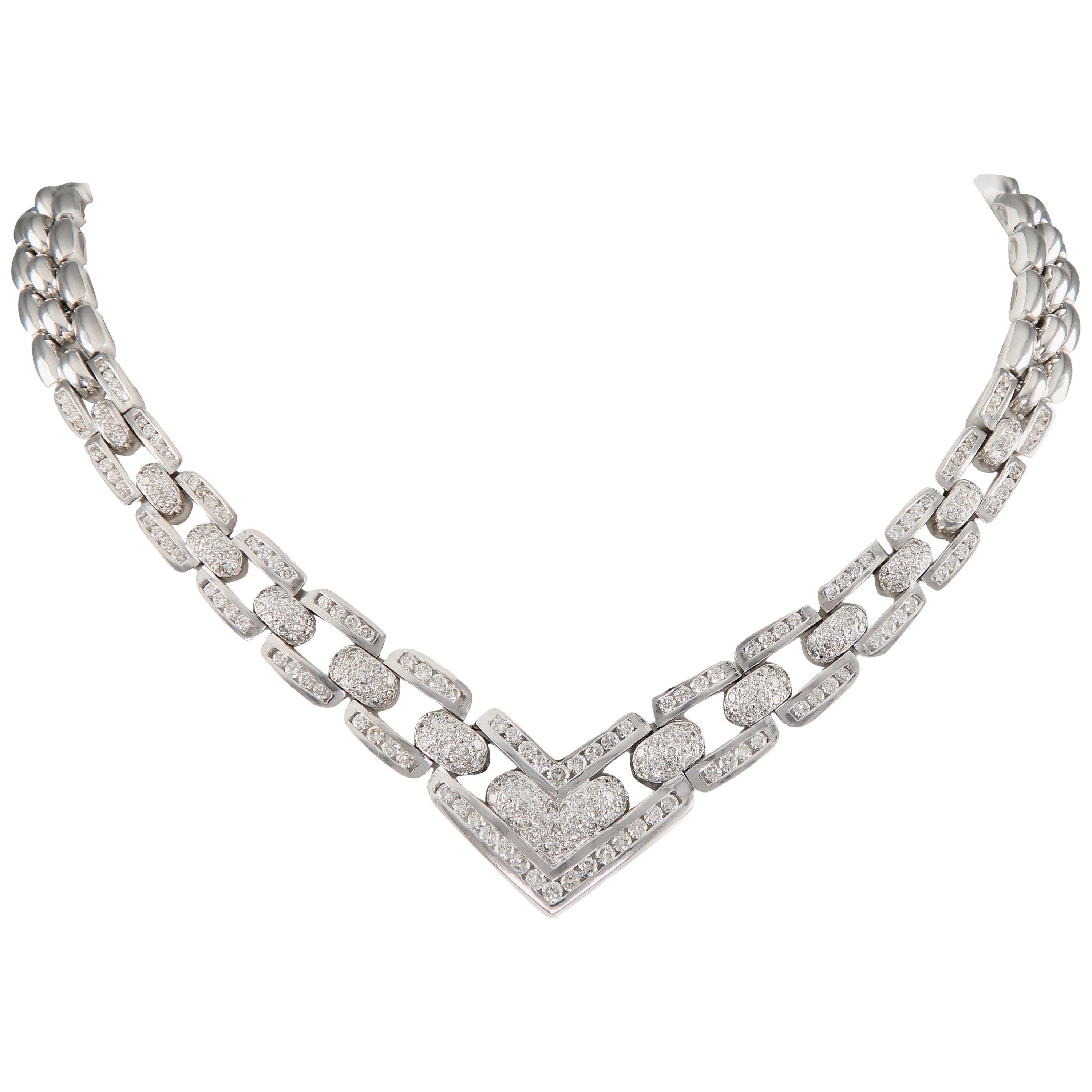 Ladies Heavy Link 8.00 Carat Pavé and Channel Set Diamond Necklace