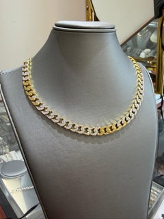 Vintage 18K Yellow Gold Ladies Heavy Diamond Curb Link Necklace 3.40 Carat Pavé