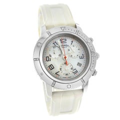 Ladies Hermès Clipper Steel Diamond Mother of Pearl Chrono Quartz Watch