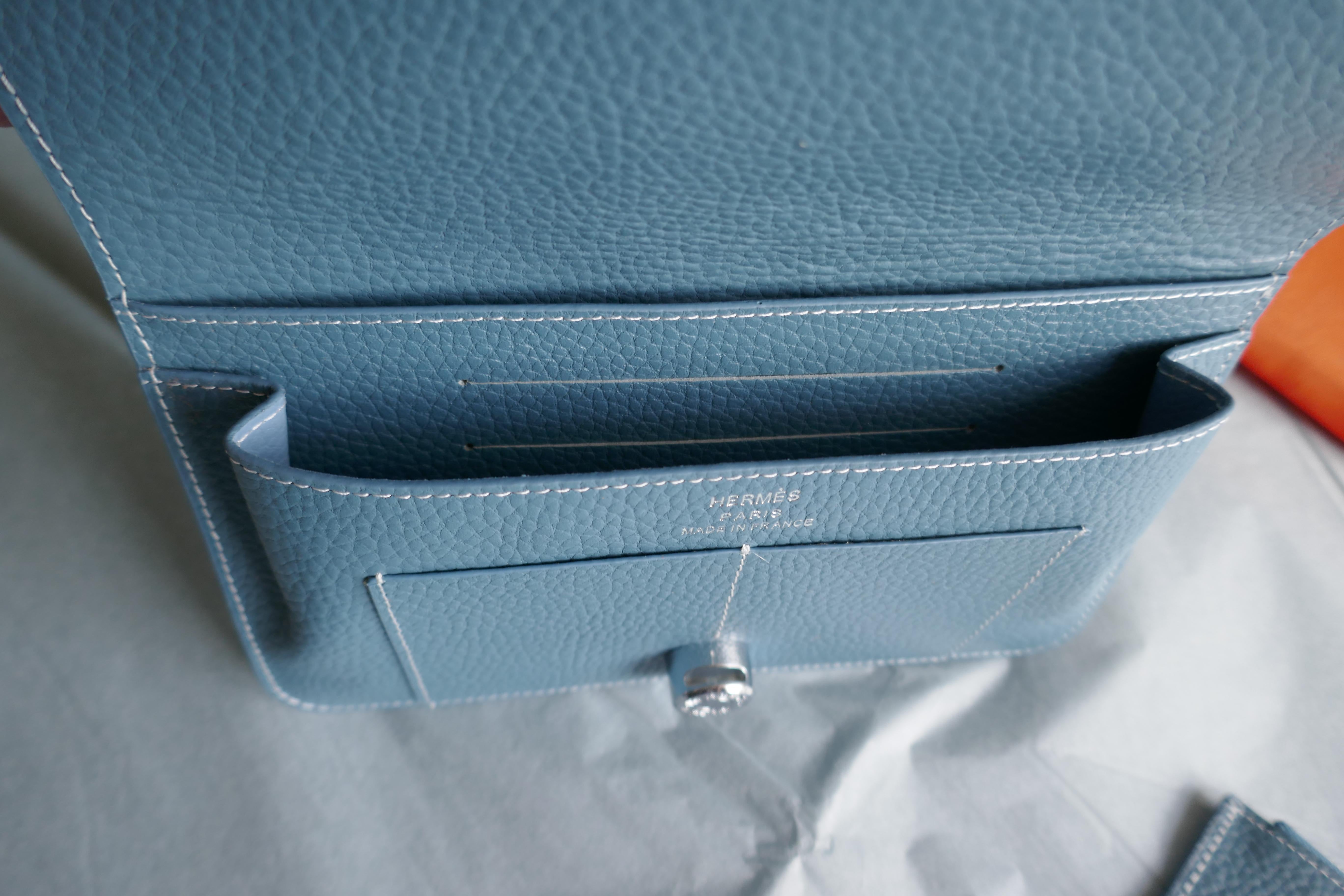 Ladies Hermes Paris Blue/ Grey Togo Calfskin Dogon Duo Wallet with Purse 4