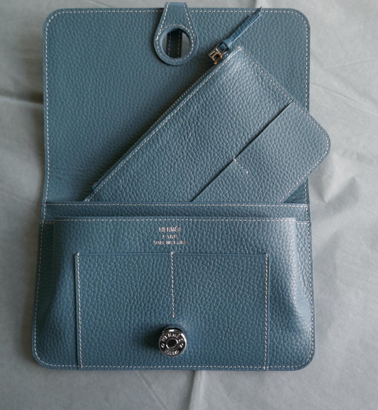 Genuine HERMES Dogon Duo blue Grey Bifold wallet