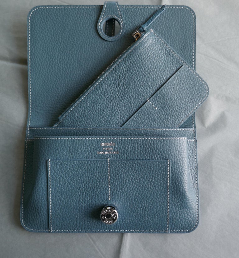 Ladies Hermes Paris Blue/ Grey Togo Calfskin Dogon Duo Wallet with