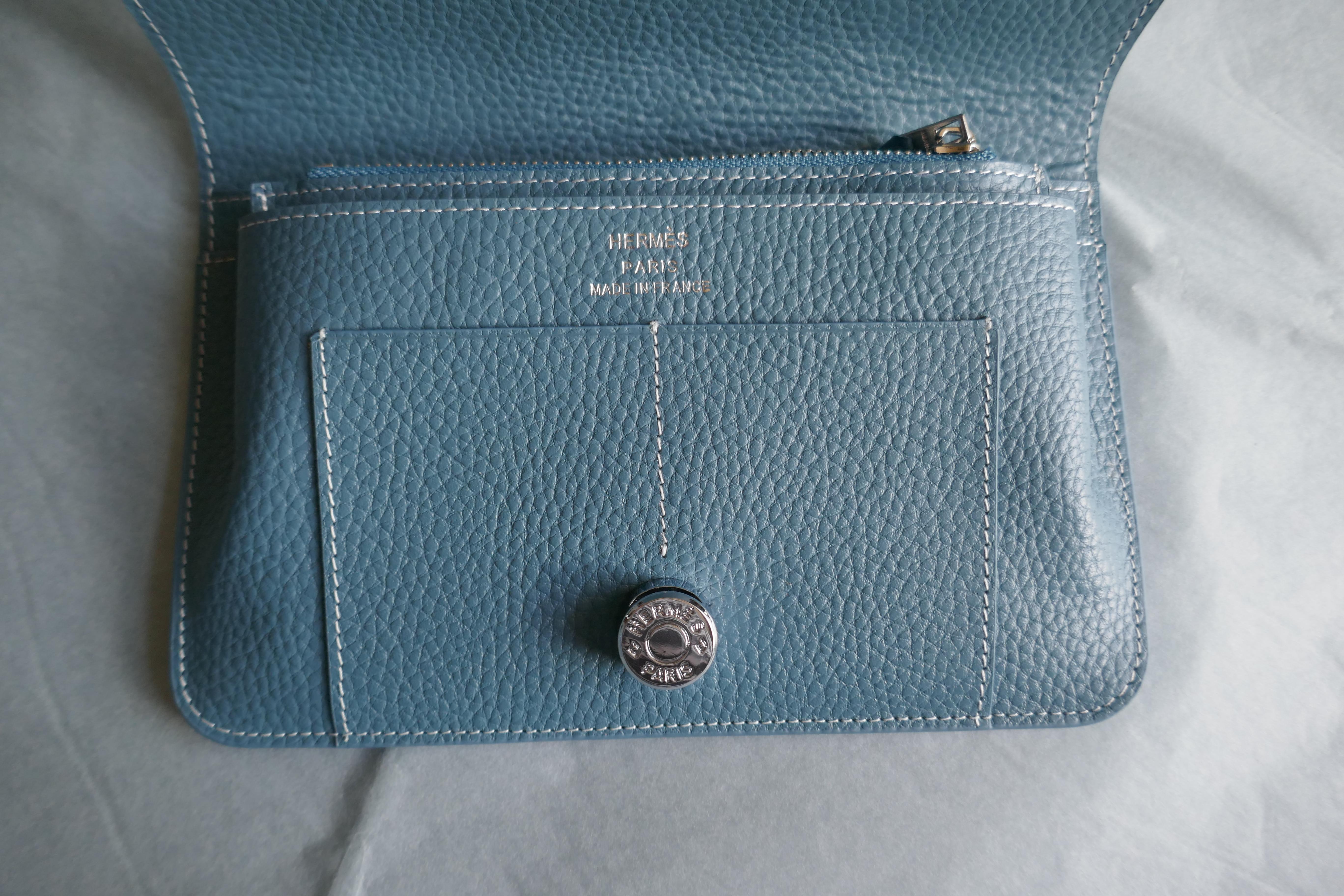 Ladies Hermes Paris Blue/ Grey Togo Calfskin Dogon Duo Wallet with Purse 7