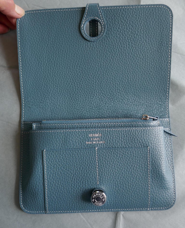 Ladies Hermes Paris Blue/ Grey Togo Calfskin Dogon Duo Wallet with