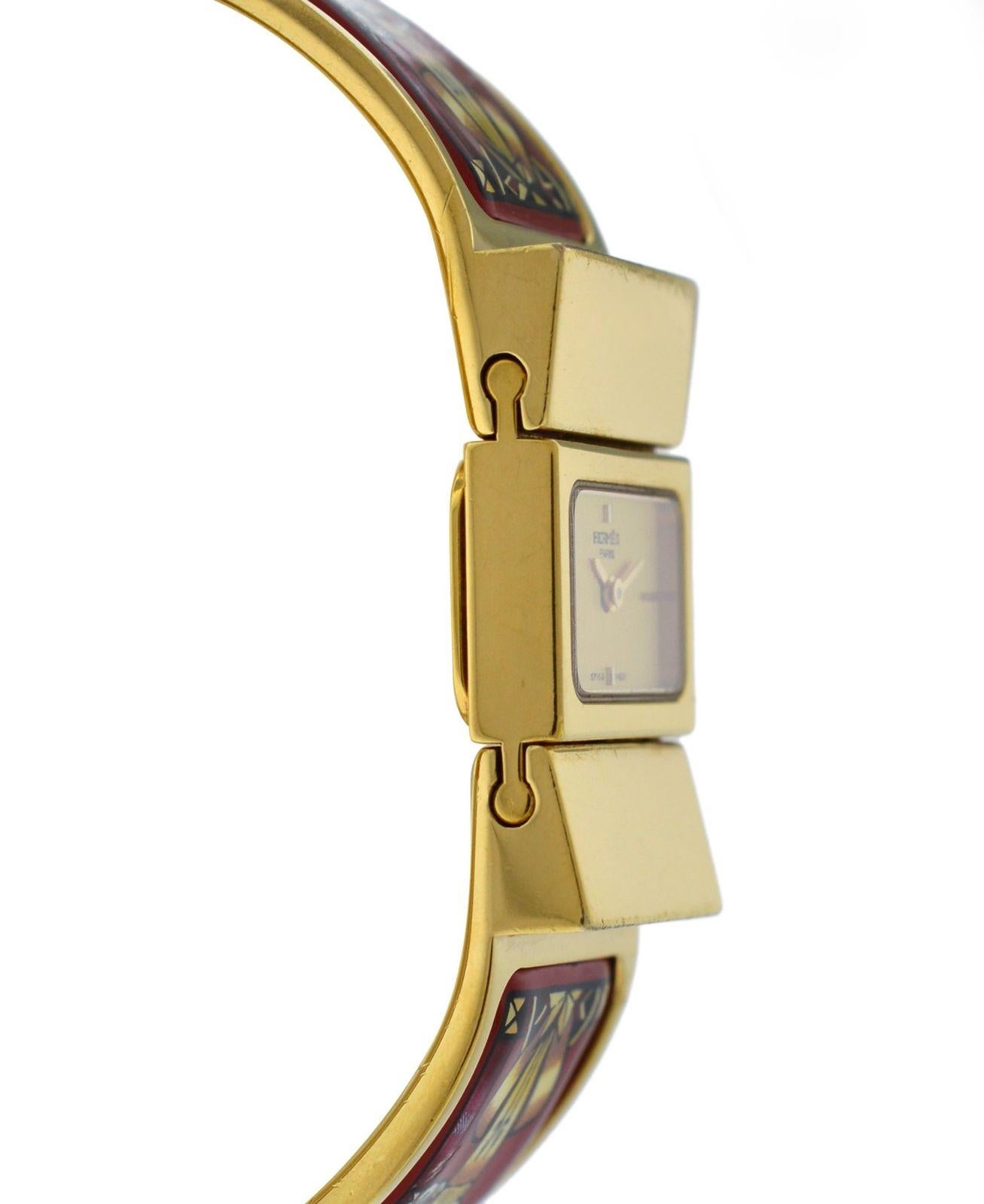 Modern Ladies Hermes Paris Loquet Gold-Plated Bracelet Quartz Watch For Sale