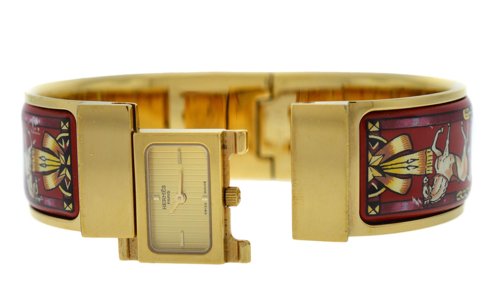 Ladies Hermes Paris Loquet Gold-Plated Bracelet Quartz Watch For Sale 4