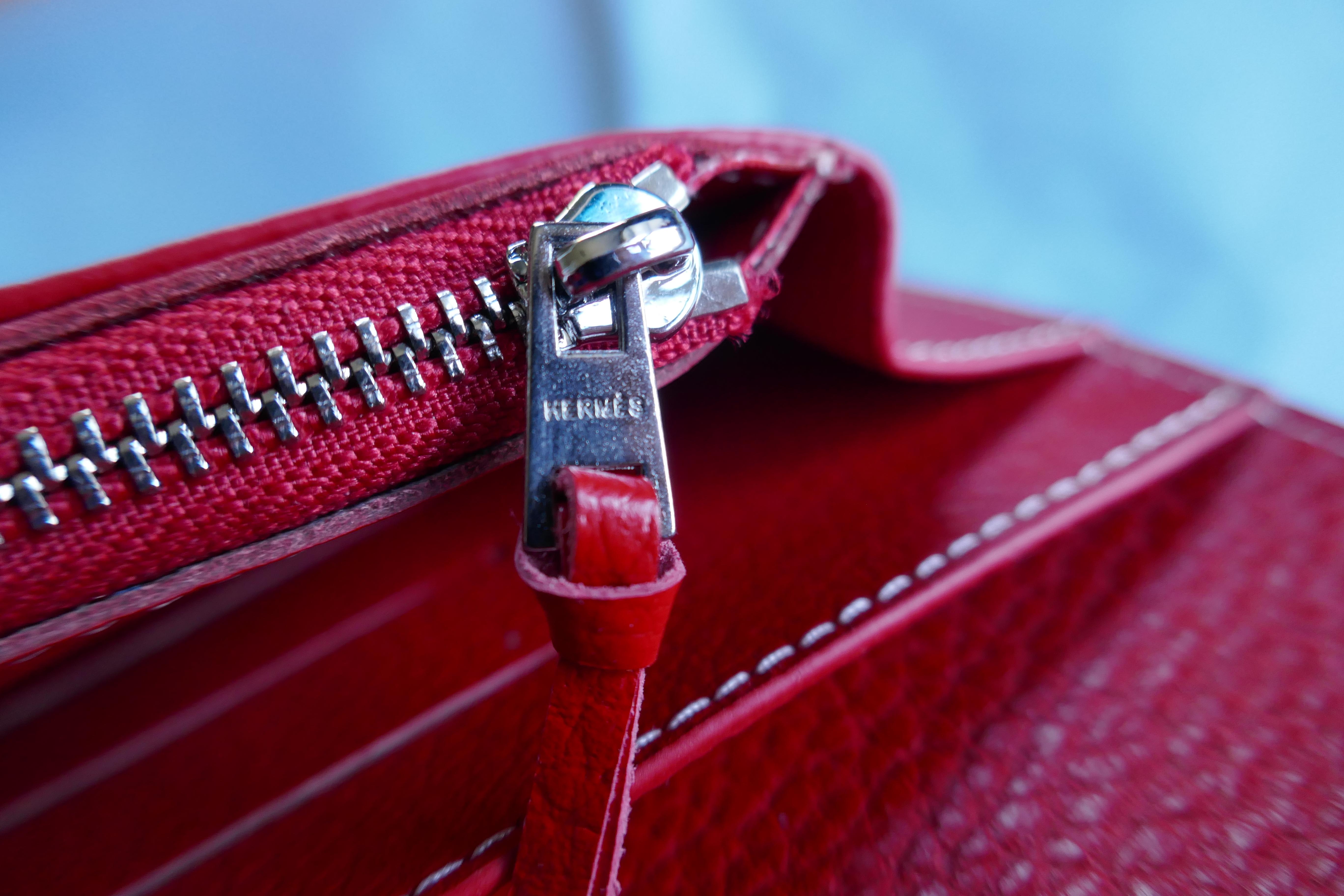 Ladies Hermes Paris Red Togo Calfskin Dogon Duo Wallet with Purse 3