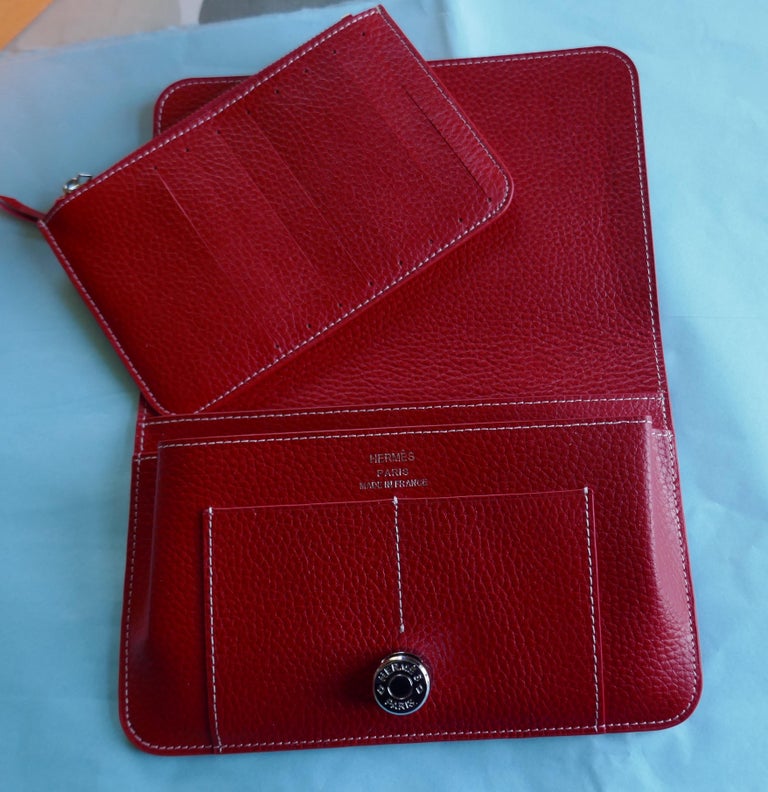 Hermes Paris red calfskin leather Dogon duo wallet / Purse