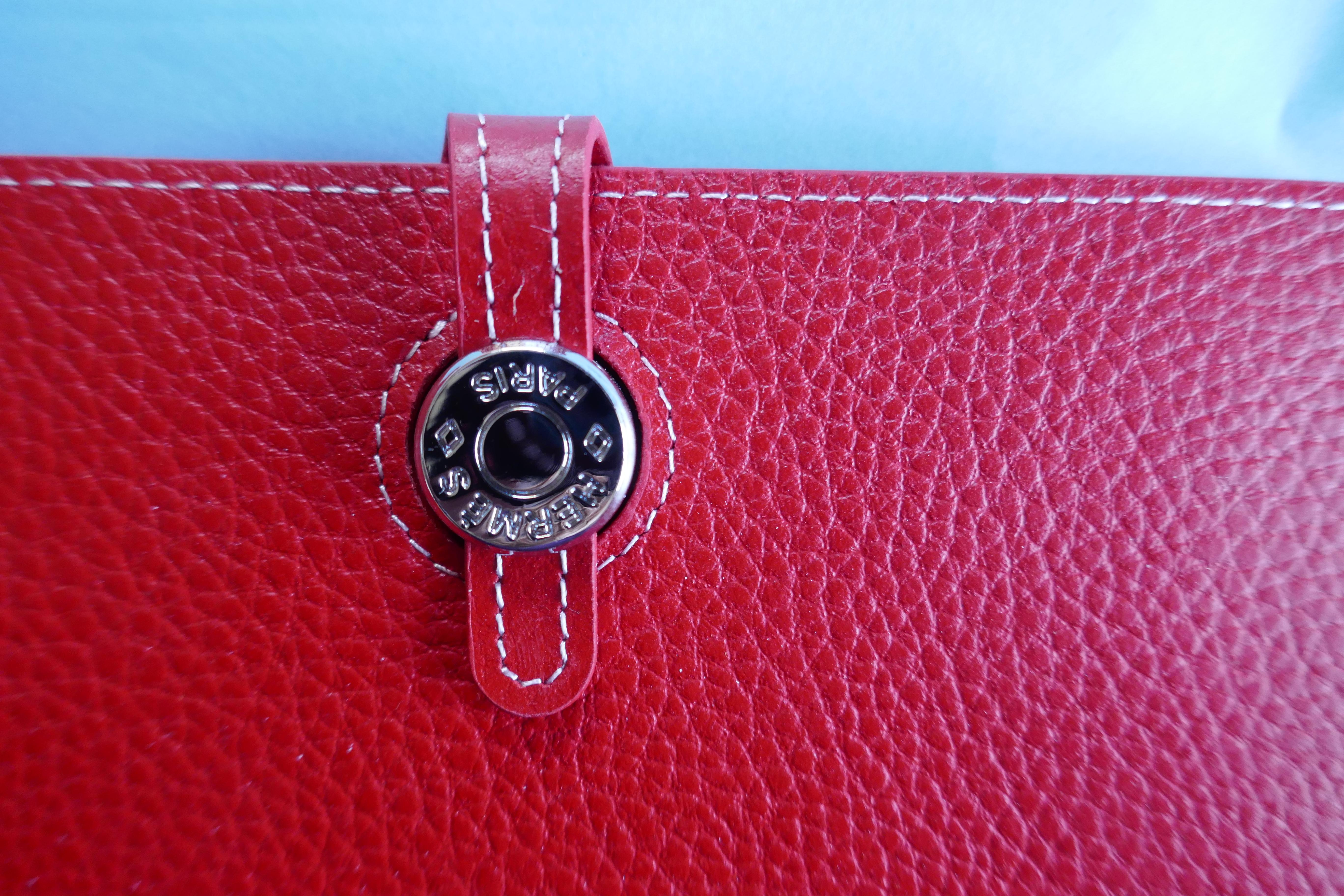 Ladies Hermes Paris Red Togo Calfskin Dogon Duo Wallet with Purse 2
