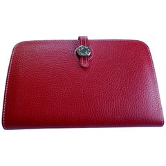 Ladies Hermes Paris Red Togo Calfskin Dogon Duo Wallet with Purse