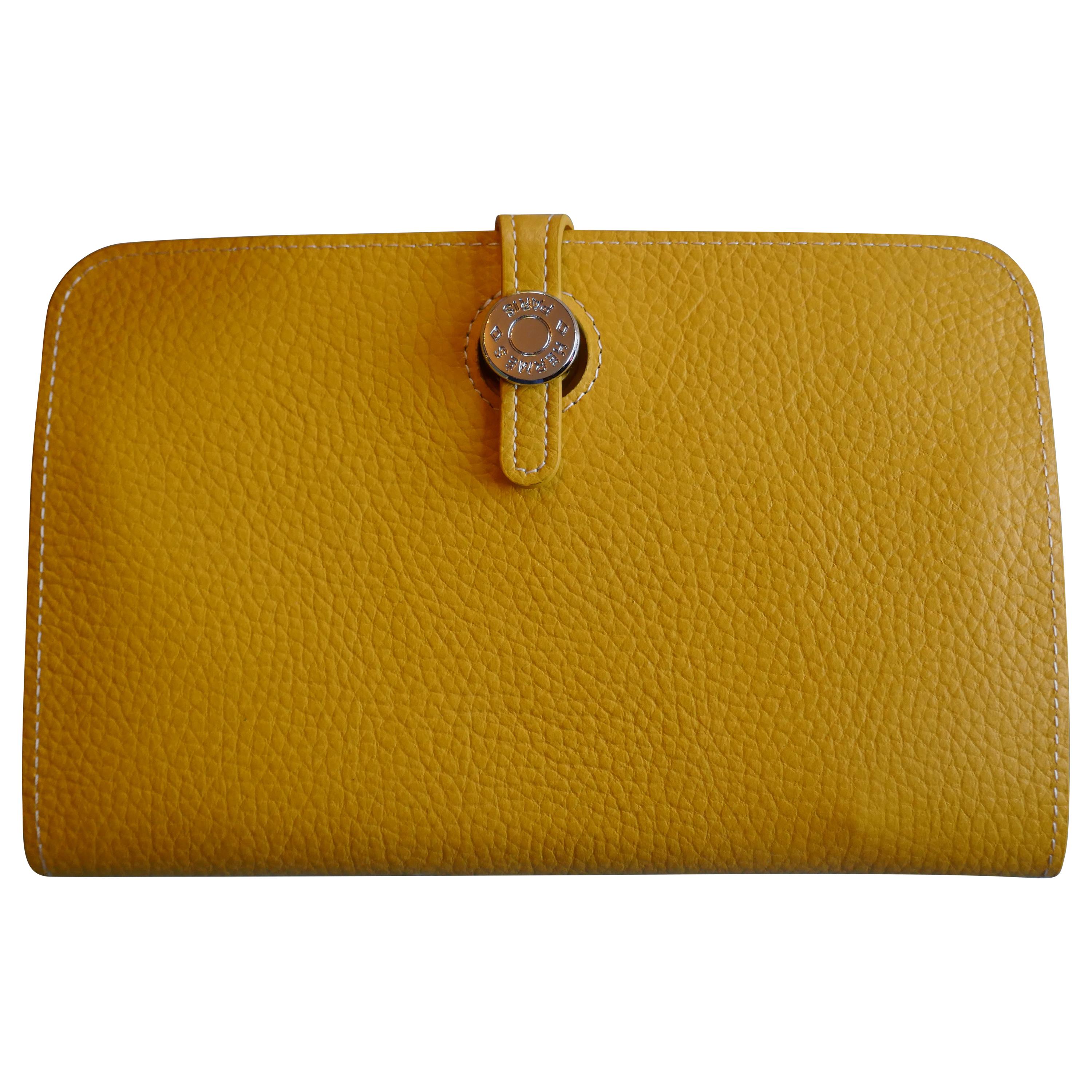 Ladies Hermes Paris Yellow Togo Calfskin Dogon Duo Wallet with Purse 