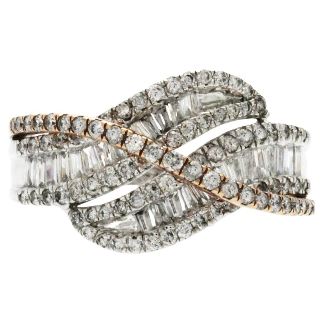 Ladies IKS 10K White & Rose Gold 1.03 CT Diamond Cocktail Band Ring For Sale