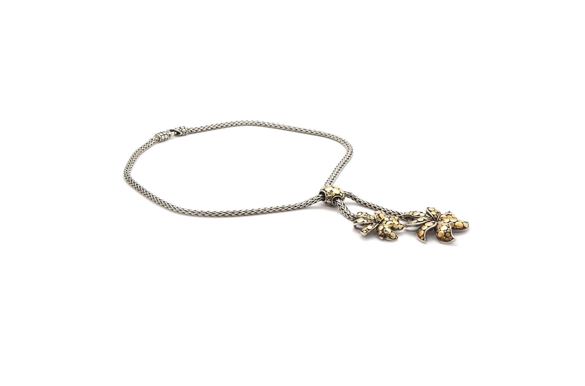 Women's Ladies John Hardy Sterling Silver 18 Karat Yellow Gold Dot Flower Wheat Necklace