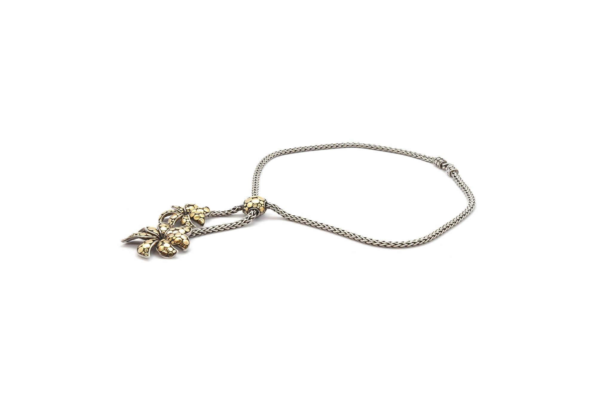 Ladies John Hardy Sterling Silver 18 Karat Yellow Gold Dot Flower Wheat Necklace 1