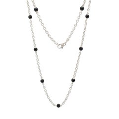 Ladies Judith Ripka 925 Sterling Silver Onyx Bead Link Necklace