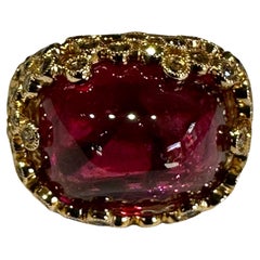Damen Großer roter Zuckerhut Rubellit 18,38 CT & Cognacfarbener Diamant im Damenschliff  Ring 14K Gold