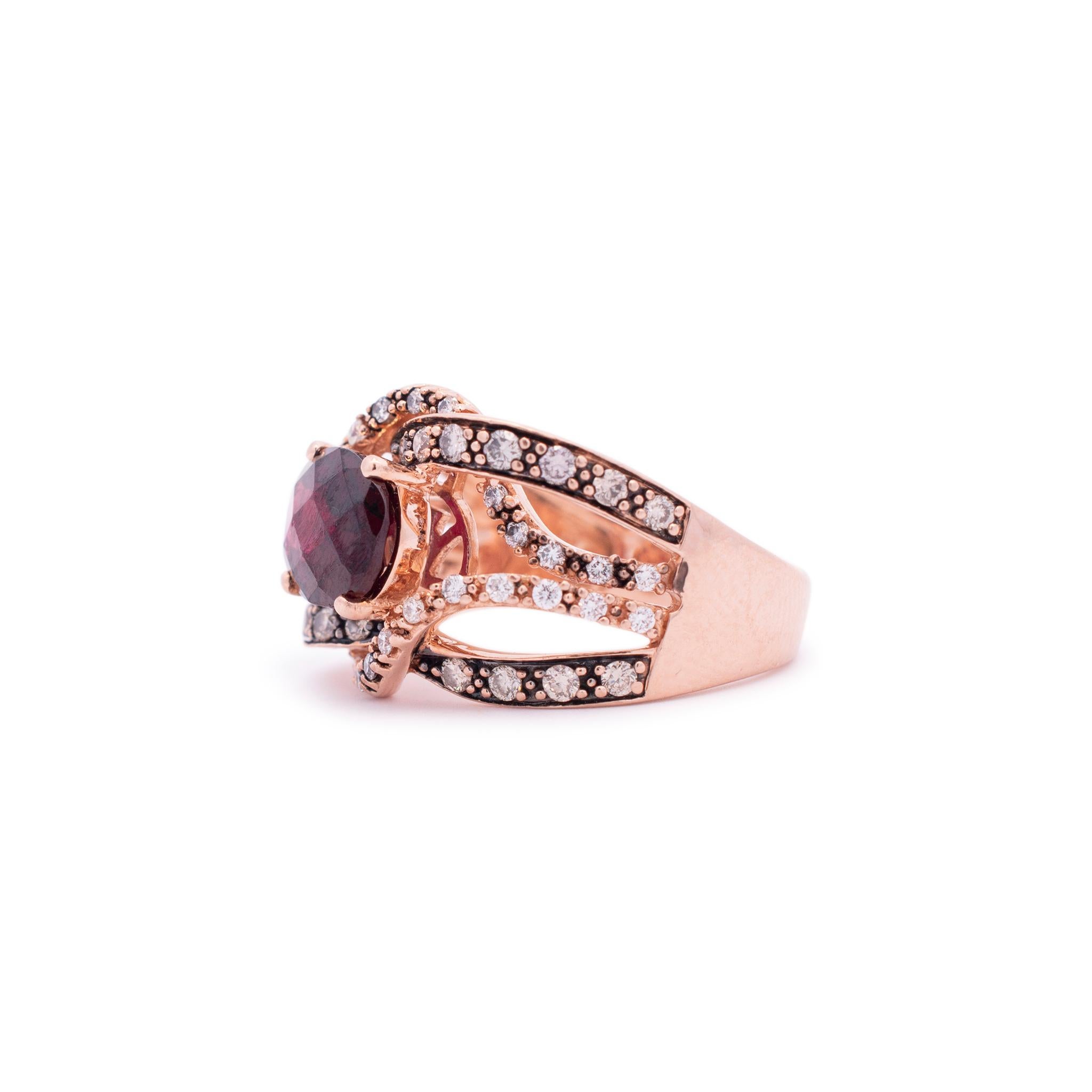 Ladies Le Vian 14K Rose Gold Oval Garnet & Diamond Cocktail Ring In Excellent Condition For Sale In Houston, TX