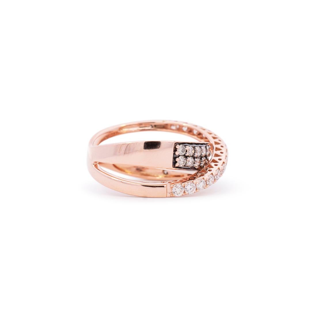 Round Cut Ladies Le Vian 14k Rose Gold White & Champagne Diamond Band x Ring For Sale