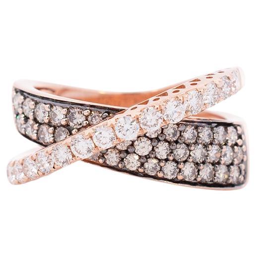 Ladies Le Vian 14K Rose Gold White & Champagne Diamond Band X Ring en vente