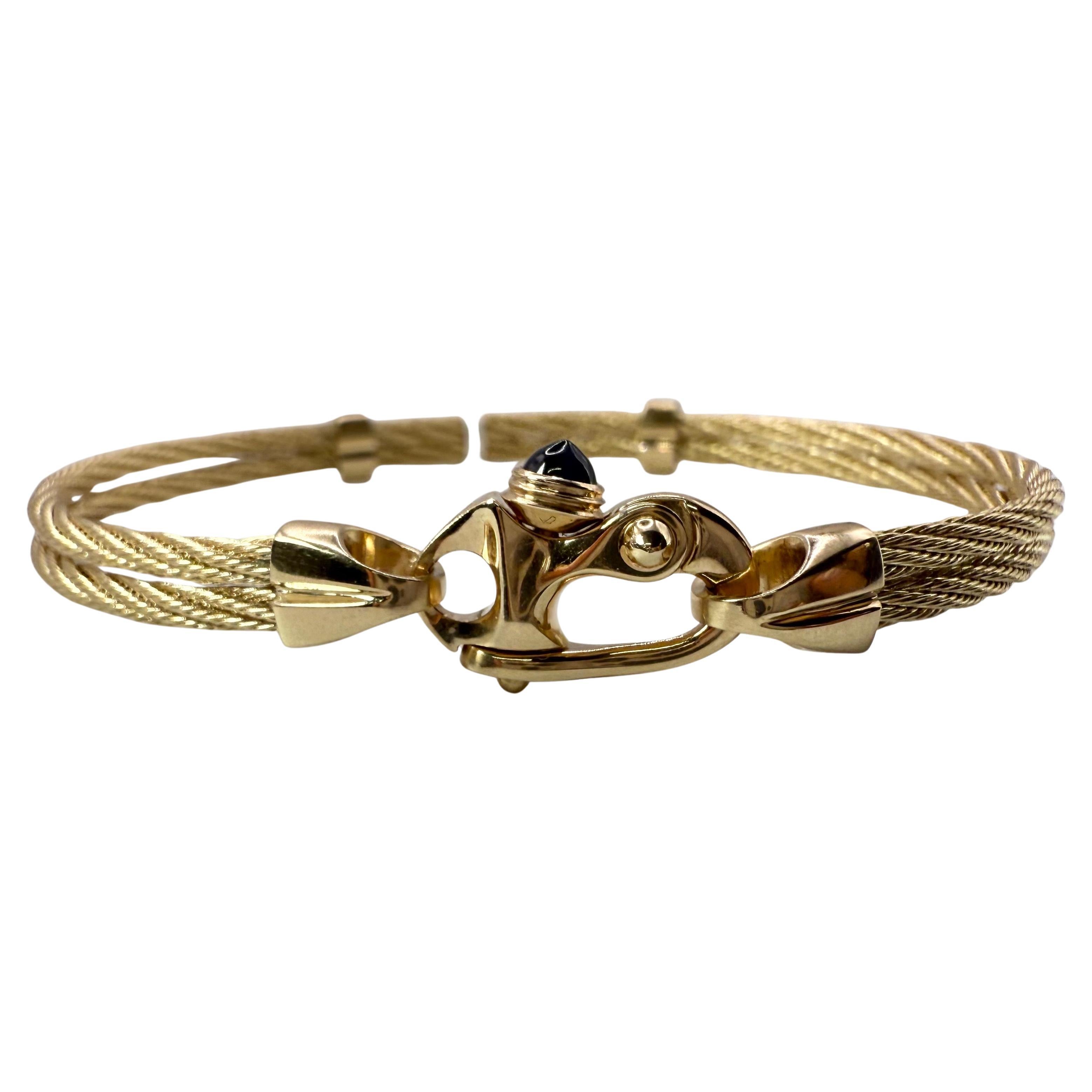 Bracelet de dame avec fermoir Marin en or 14KT saphir bangle en or massif