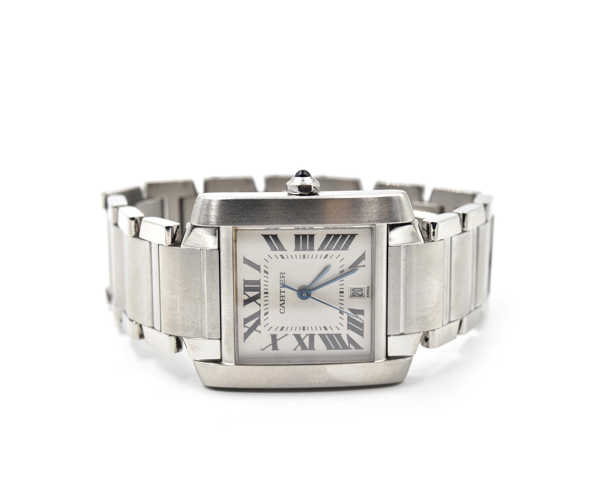 Ladies Medium Cartier Tank Francaise Stainless Steel Watch 2302 In Excellent Condition In Scottsdale, AZ