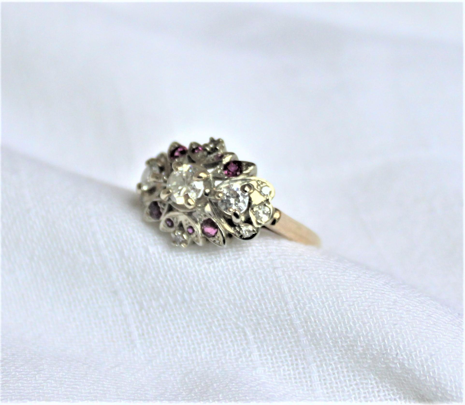 American Ladies Midcentury 14-Karat Yellow Gold Cluster Ring with Diamonds & Rubies
