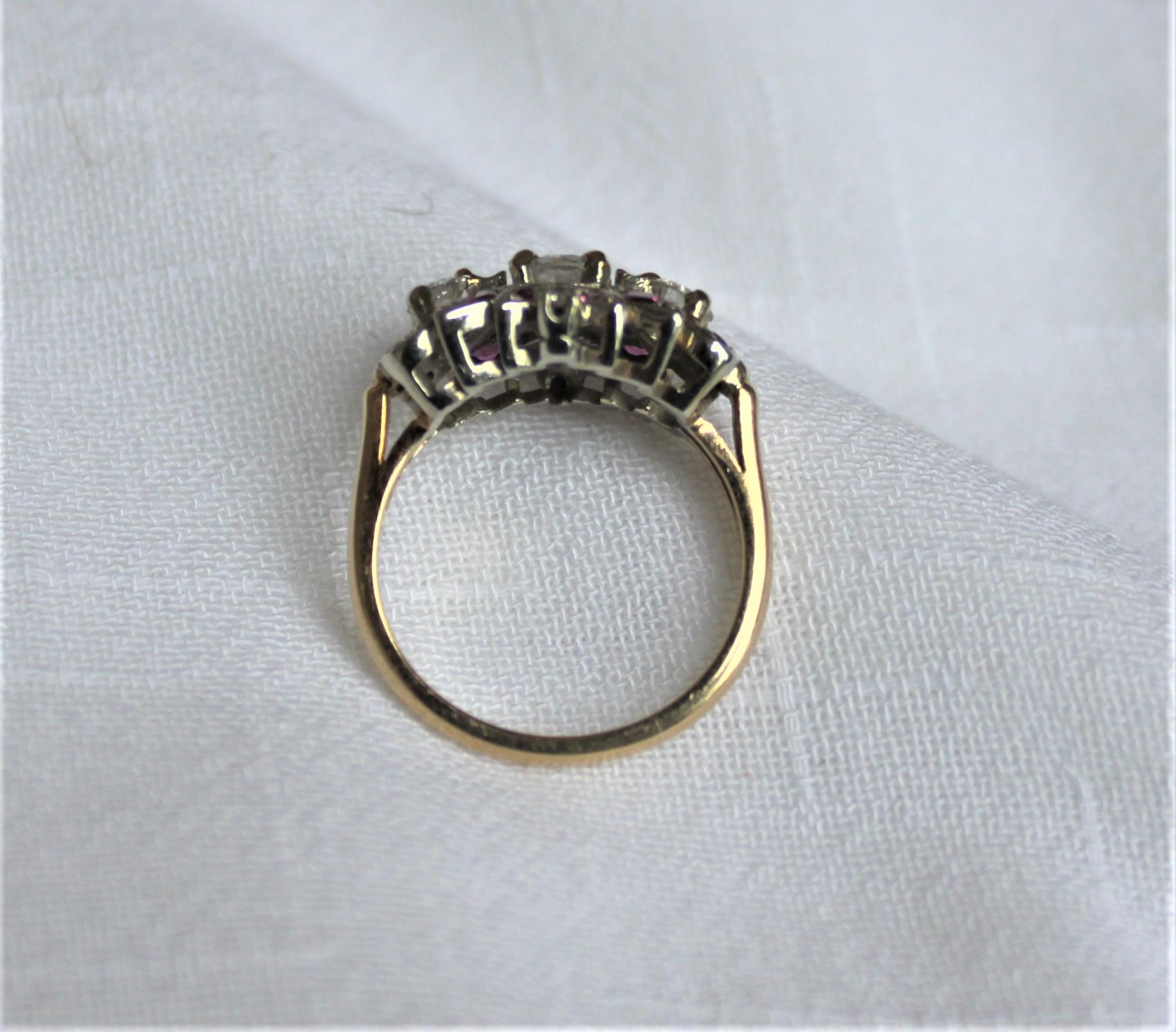 Ladies Midcentury 14-Karat Yellow Gold Cluster Ring with Diamonds & Rubies In Good Condition In Hamilton, Ontario