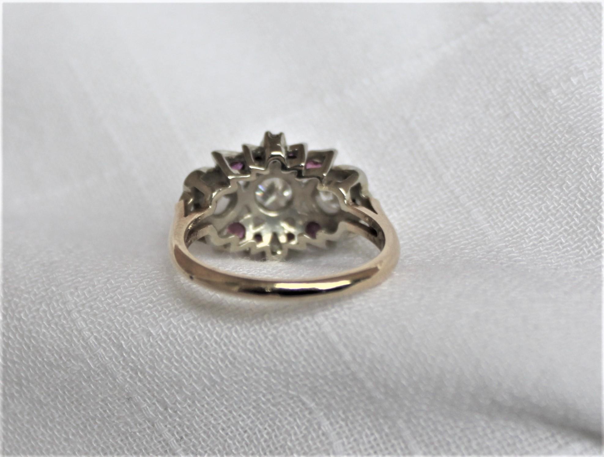 Ladies Midcentury 14-Karat Yellow Gold Cluster Ring with Diamonds & Rubies 1