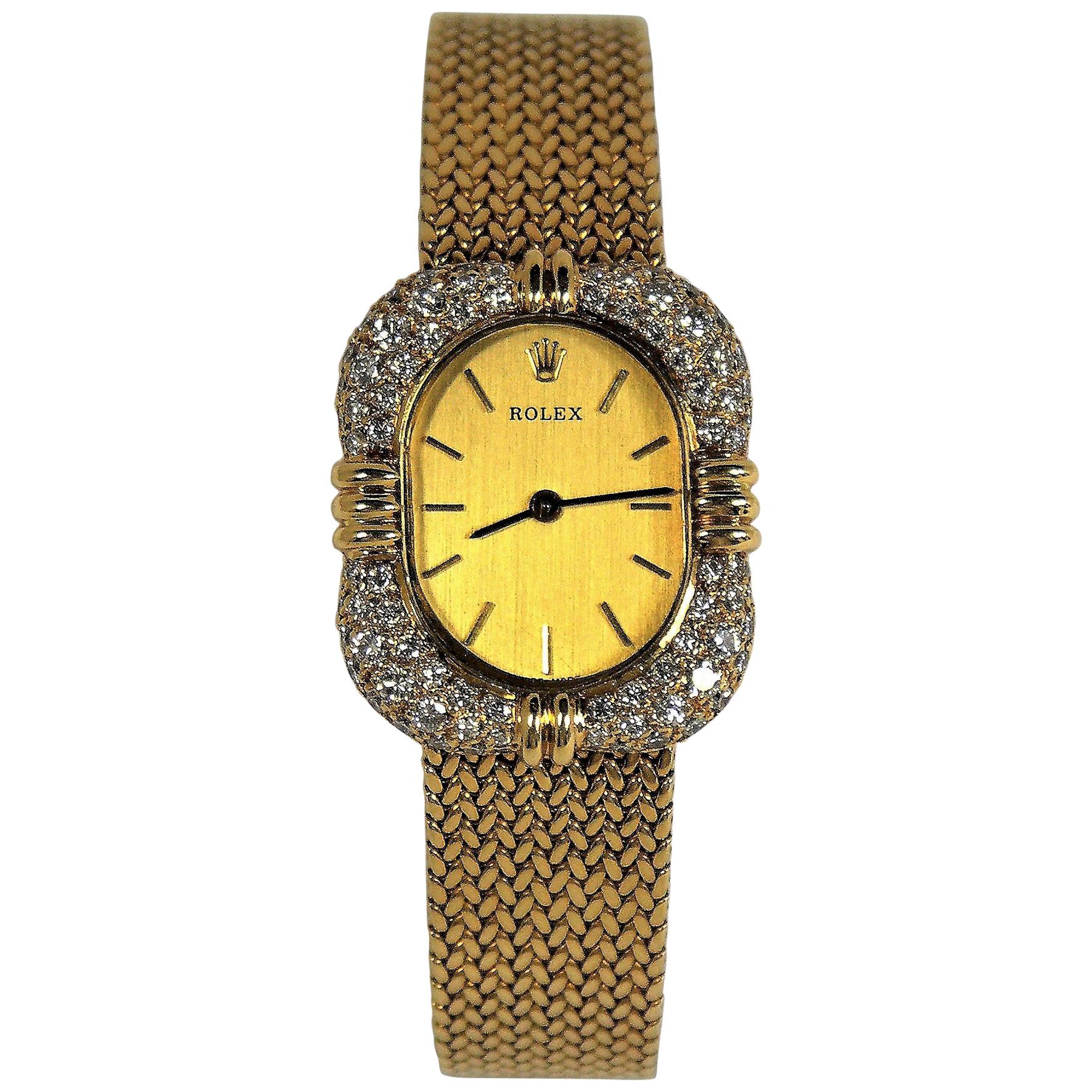 Ladies Midcentury Gold, Dress Rolex with Diamond Encrusted Case