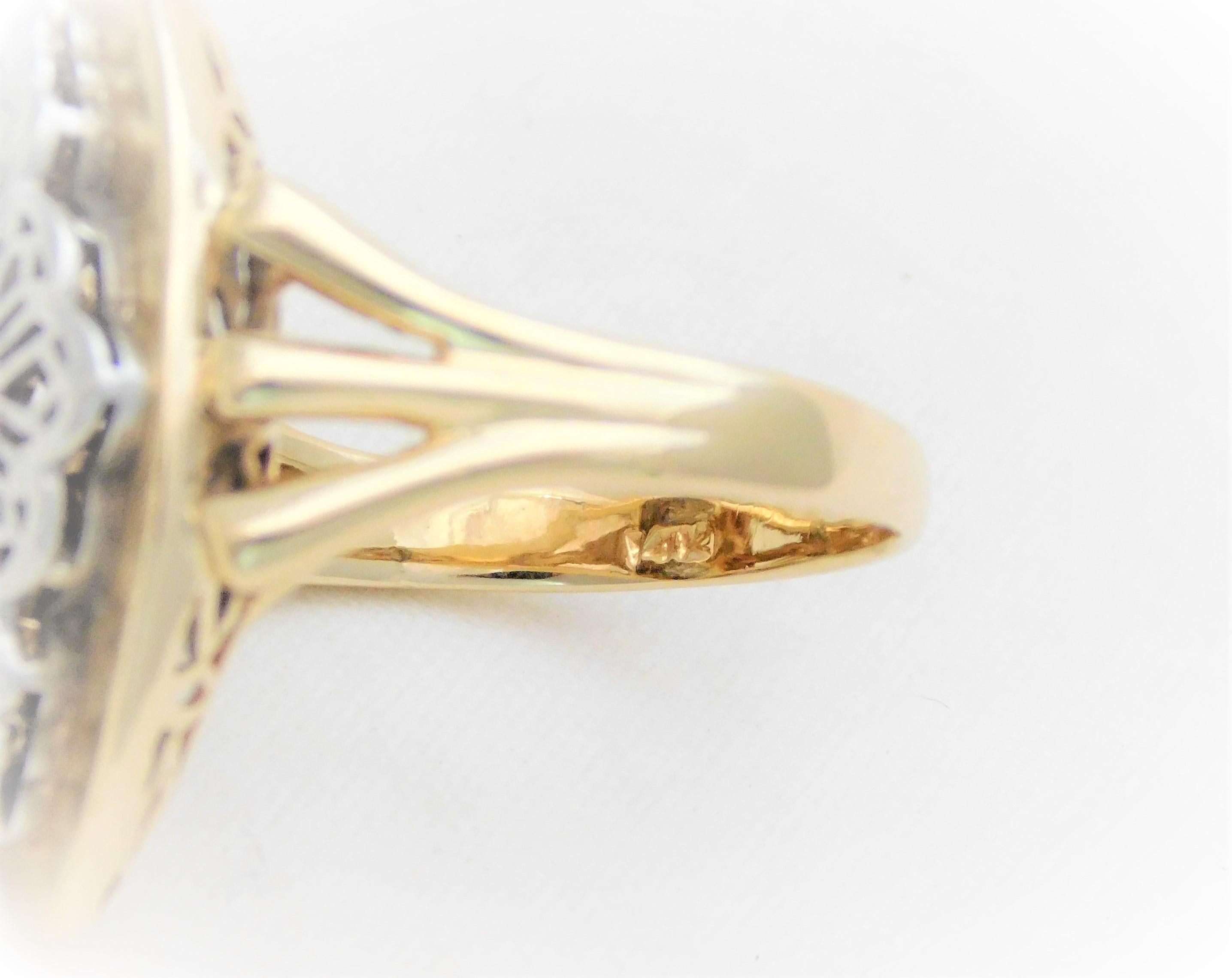 Ladies Midcentury Two-Tone Diamond Shield Ring For Sale 9