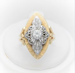 Ladies Midcentury Two-Tone Diamond Shield Ring
