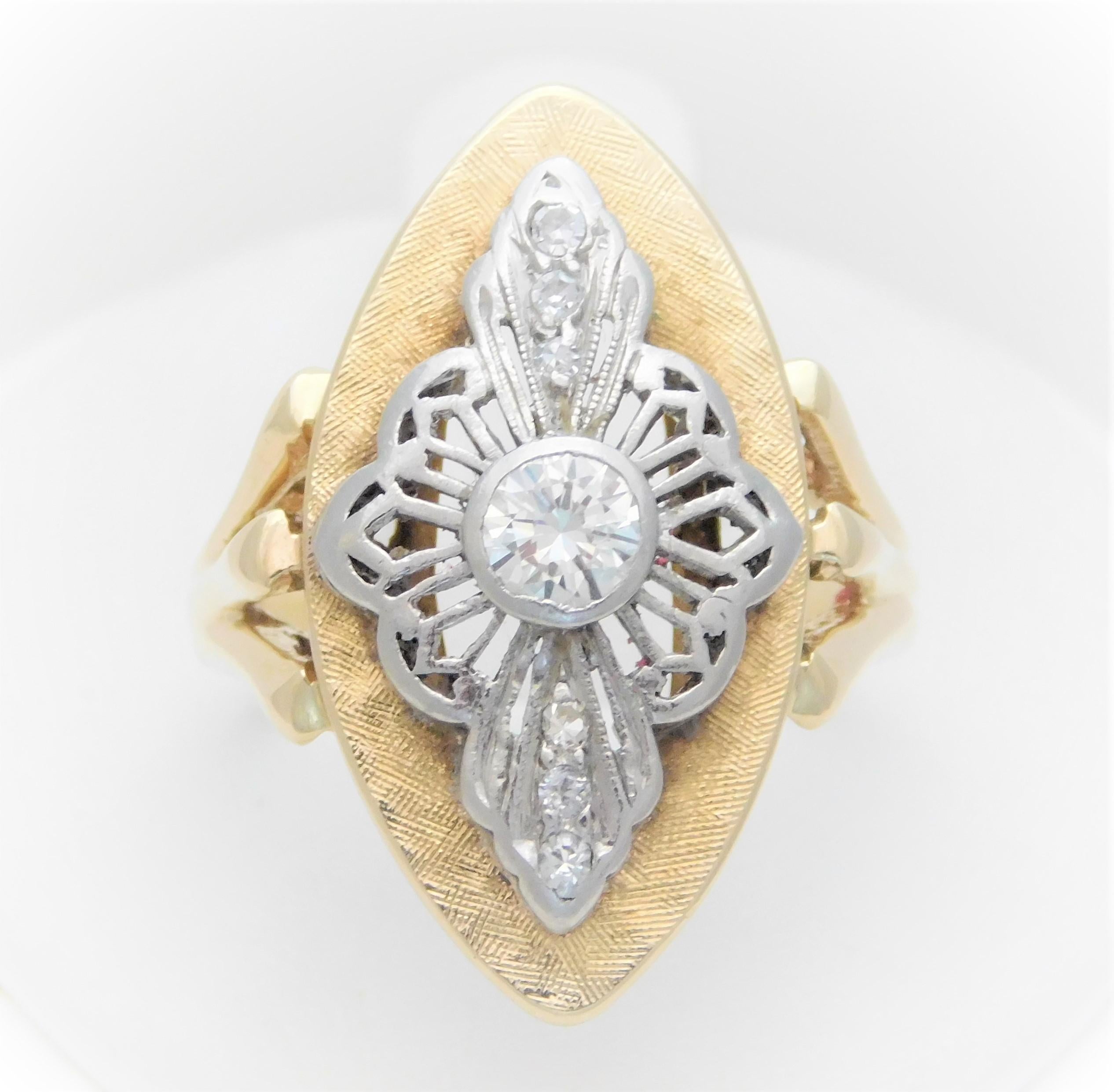 Women's Ladies Midcentury Two-Tone Diamond Shield Ring For Sale