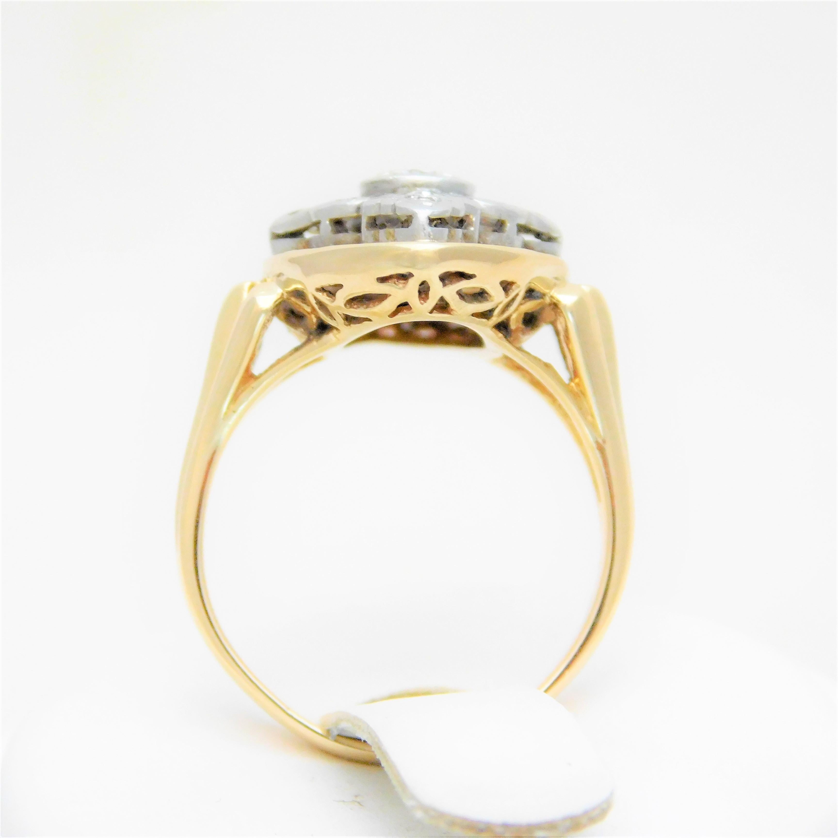 Ladies Midcentury Two-Tone Diamond Shield Ring For Sale 2