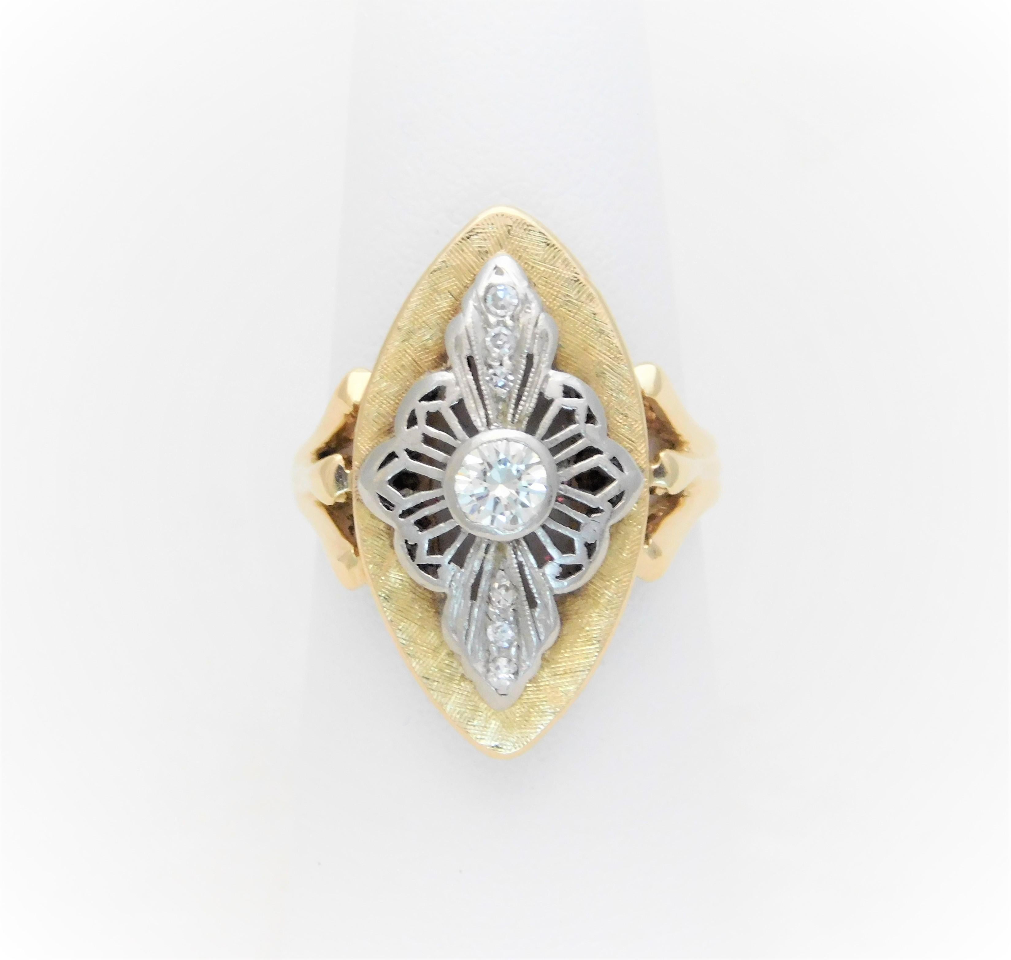 Ladies Midcentury Two-Tone Diamond Shield Ring For Sale 3