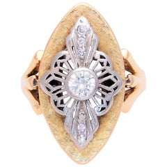 Vintage Ladies Midcentury Two-Tone Diamond Shield Ring