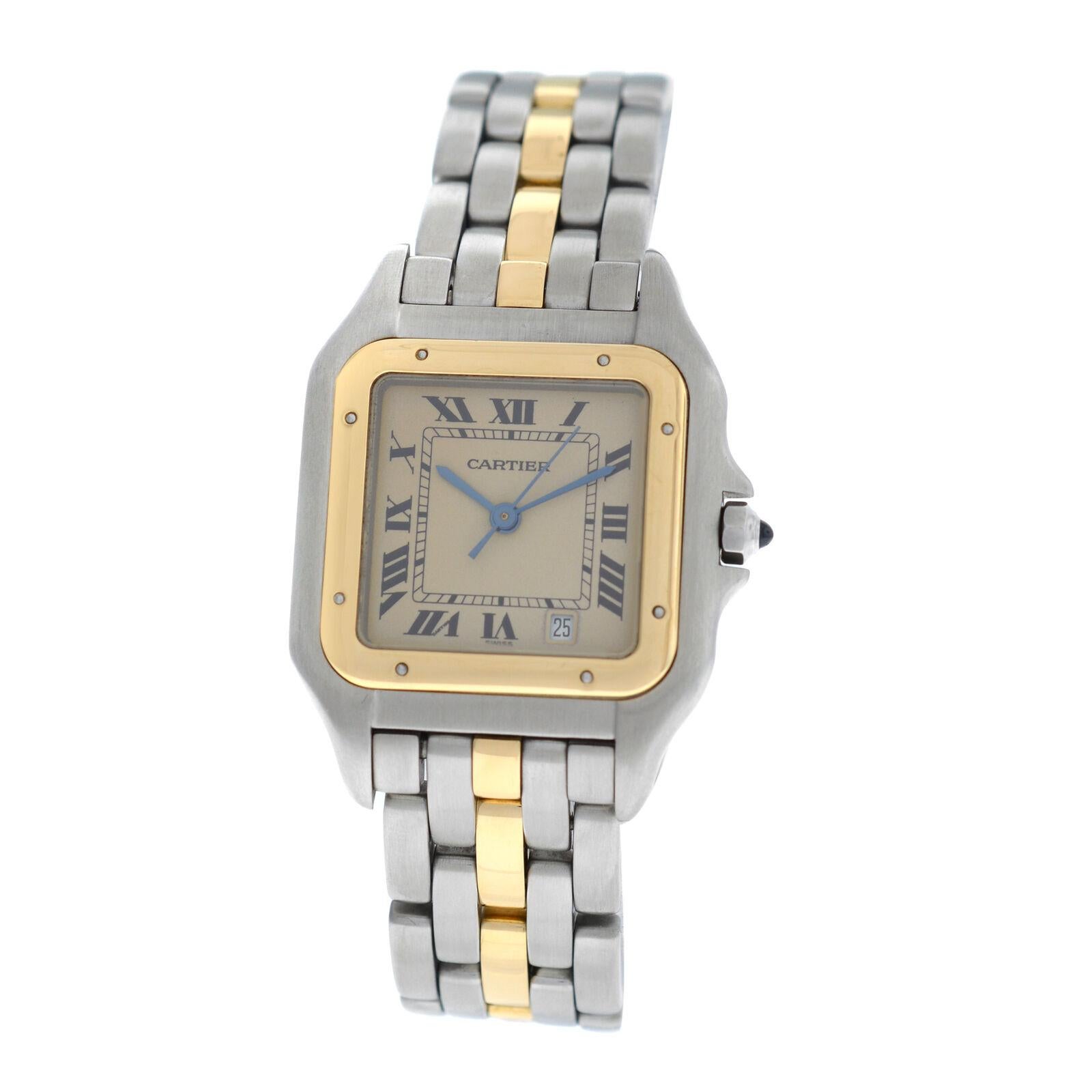 Ladies Midsize Cartier Panthere 187949 Quartz 18 Karat Gold One Row Date Watch For Sale