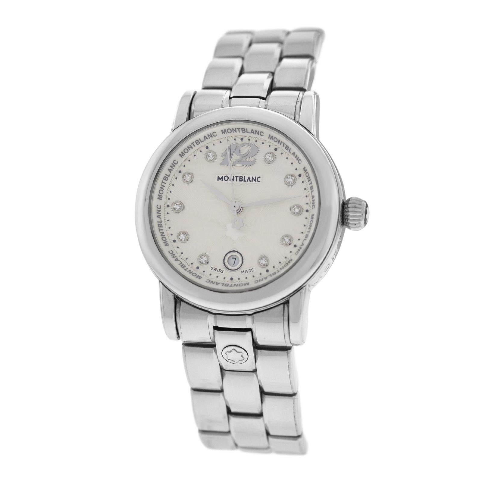 Ladies Montblanc Meisterstuck Steel Diamond Date Quartz Watch For Sale