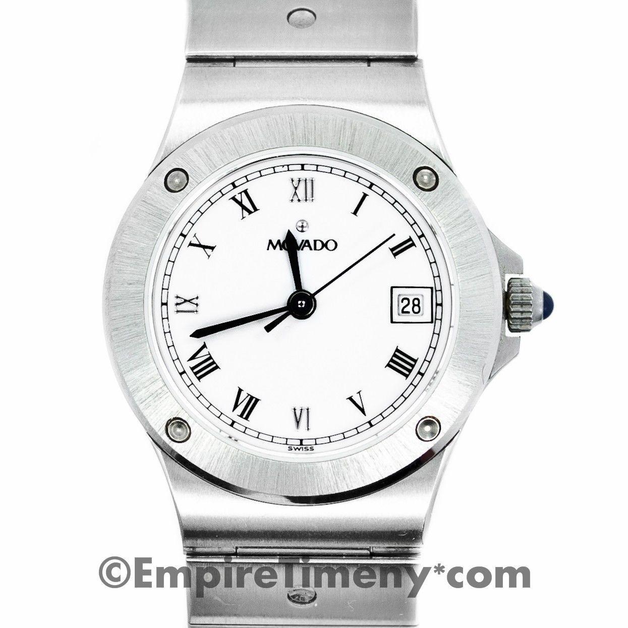 Ladies Movado 3989469 White Dial Date Stainless Steel Quartz Watch In Excellent Condition For Sale In Miami, FL