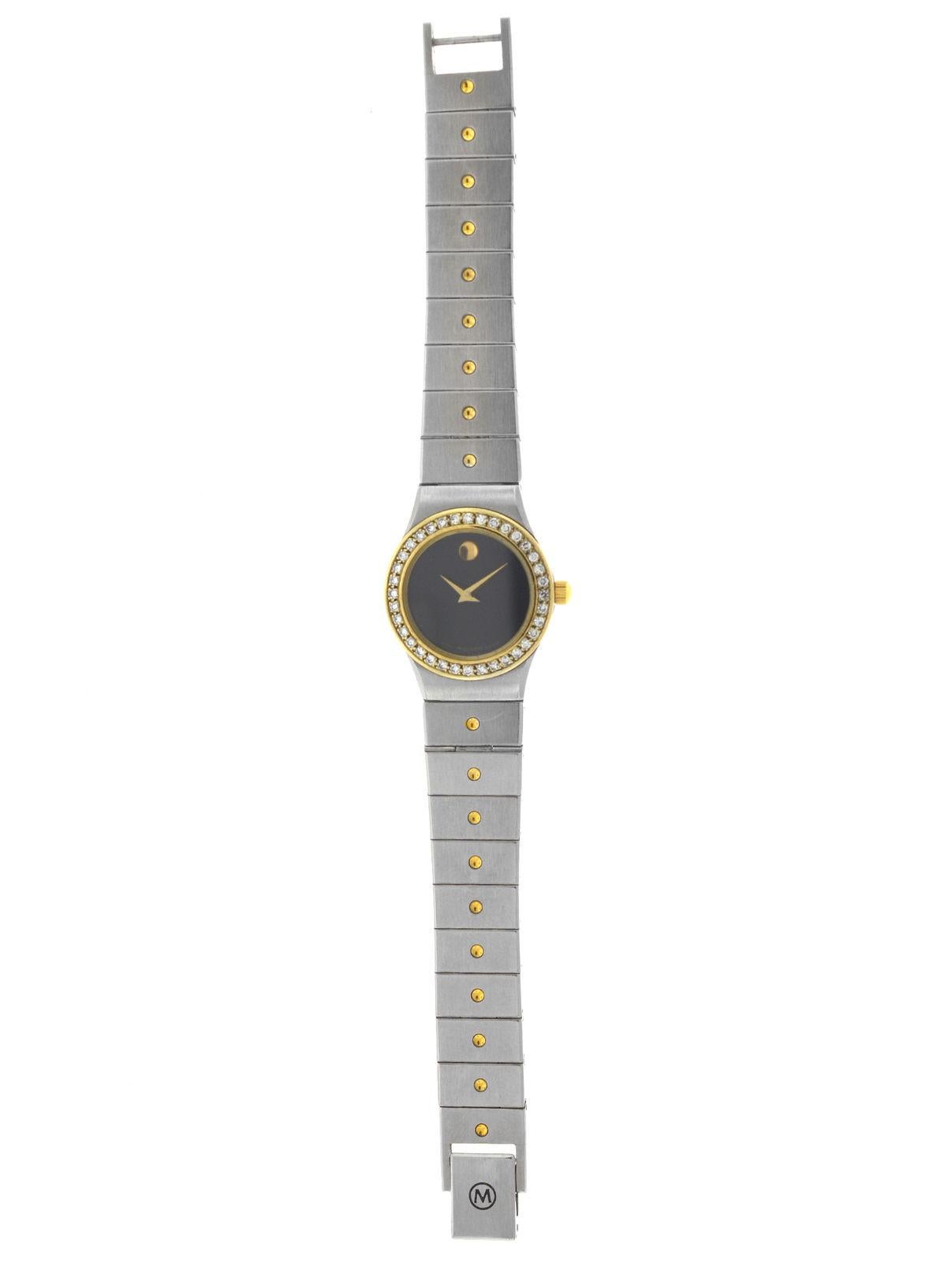 Modern Ladies Movado Steel Yellow Gold Diamond Quartz Watch