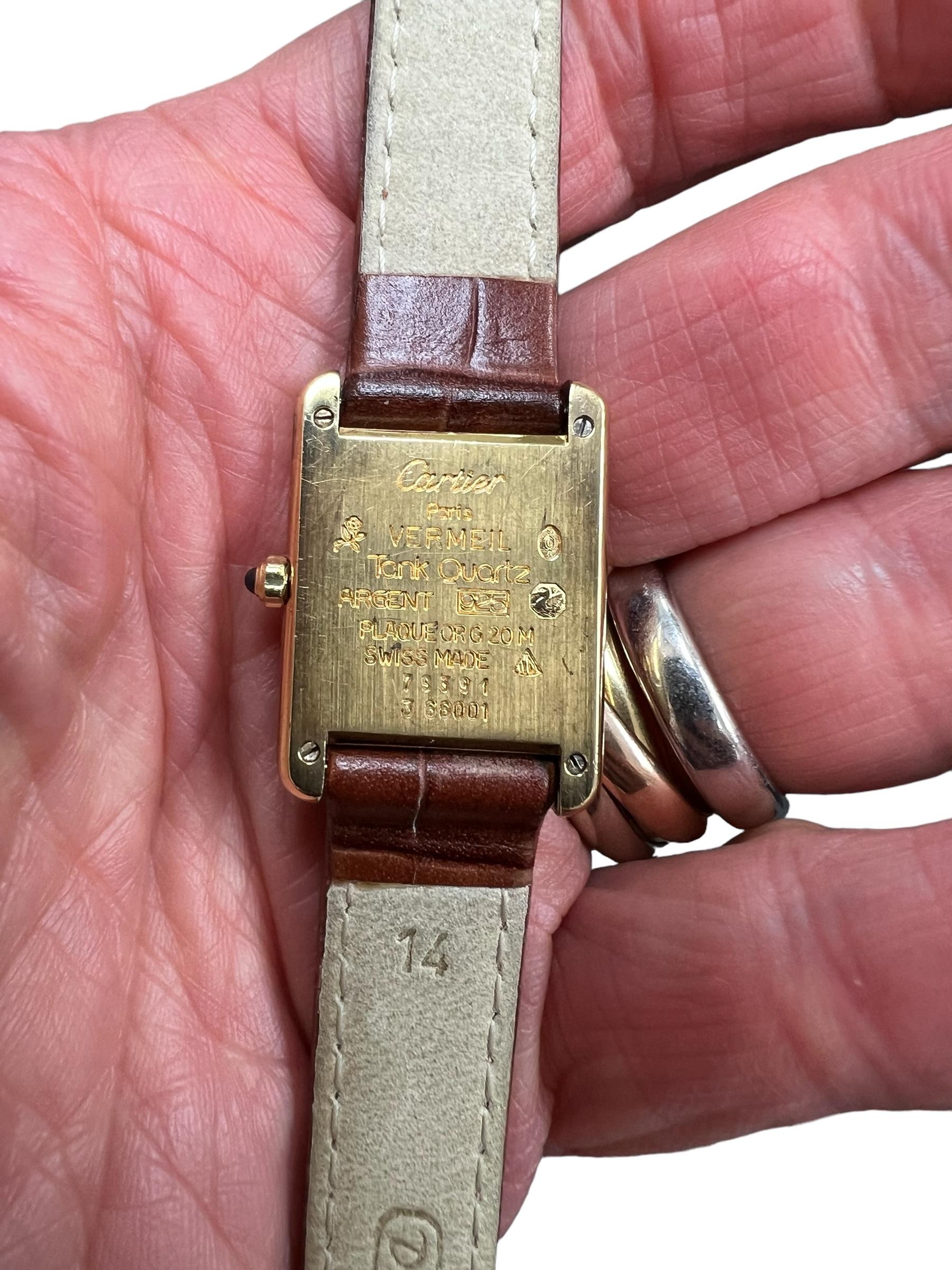 Contemporary Ladies Must De Cartier Quartz Vermeil Tank Watch